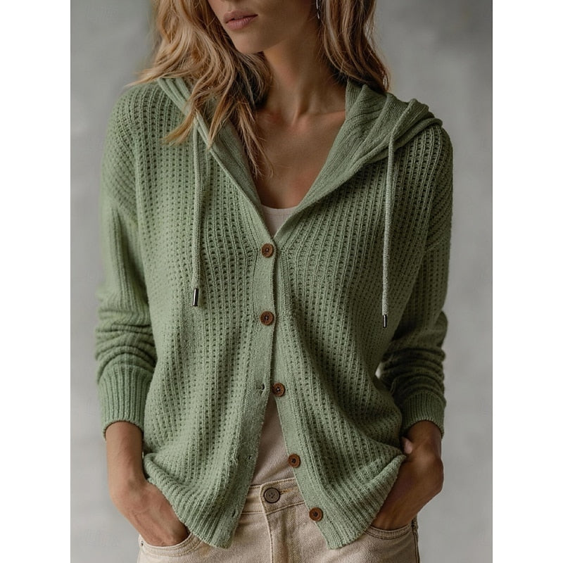 Hooded Button Up Knit Cardigan