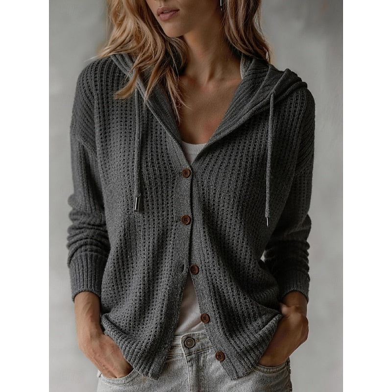Hooded Button Up Knit Cardigan