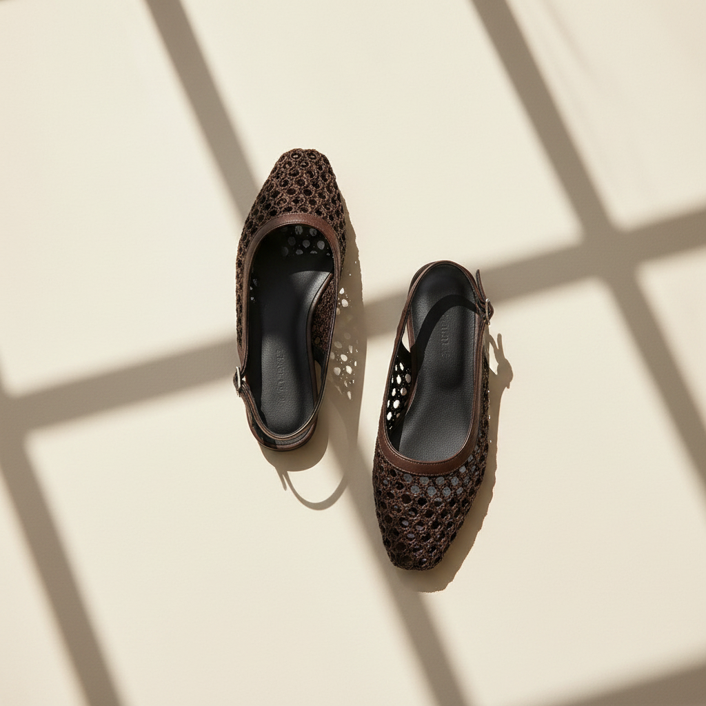 Woven Slingback Flats Square Toe Buckle Strap