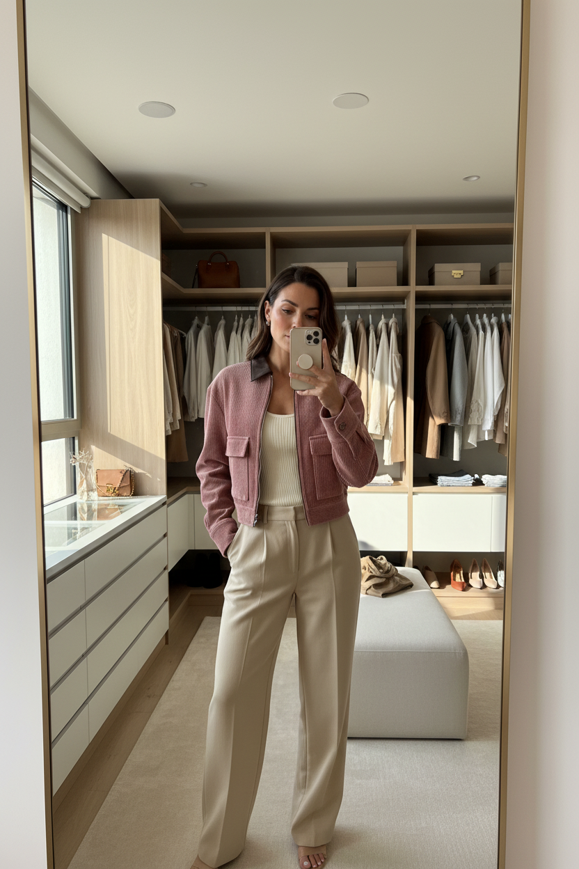 Ribbed Cropped Zip Bomber Jacket