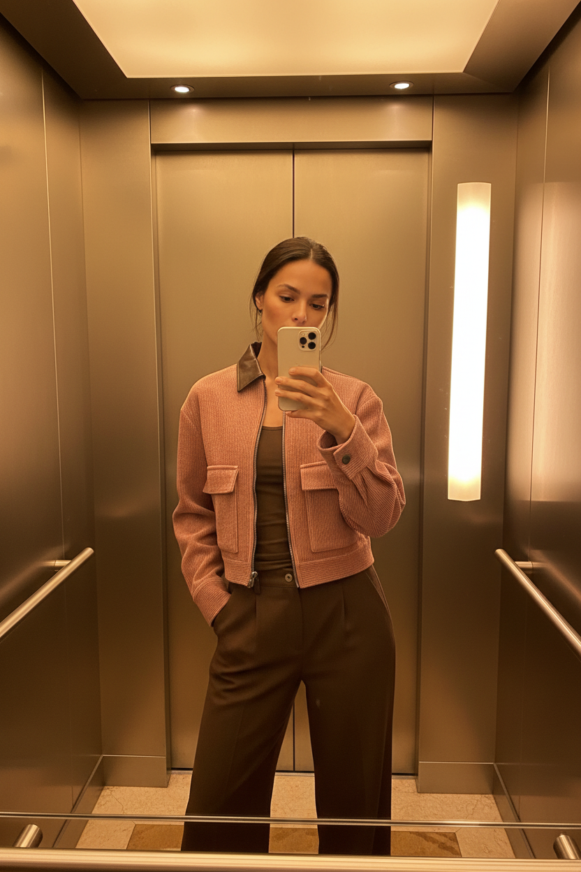 Ribbed Cropped Zip Bomber Jacket