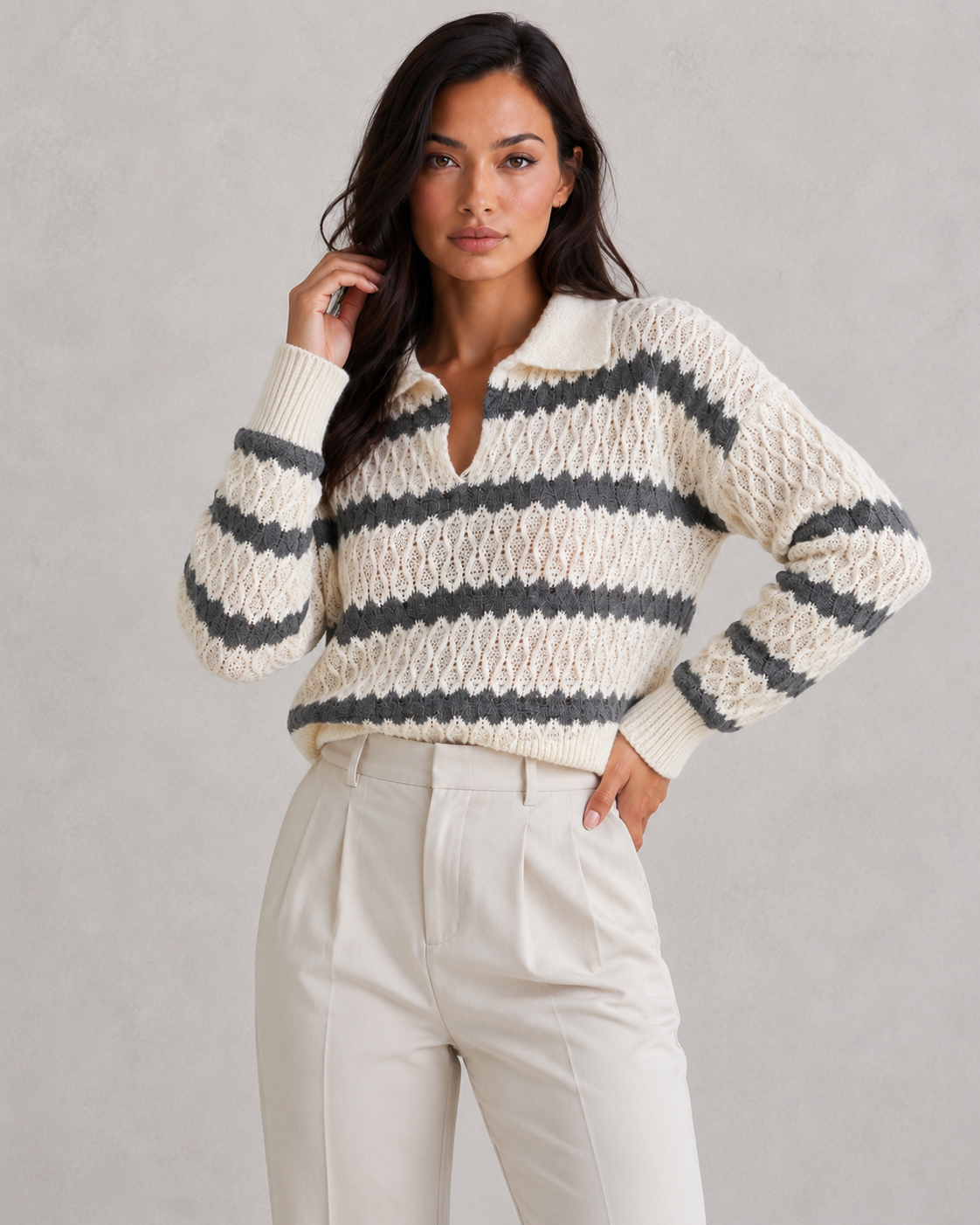 Striped Collared Knit Jumper