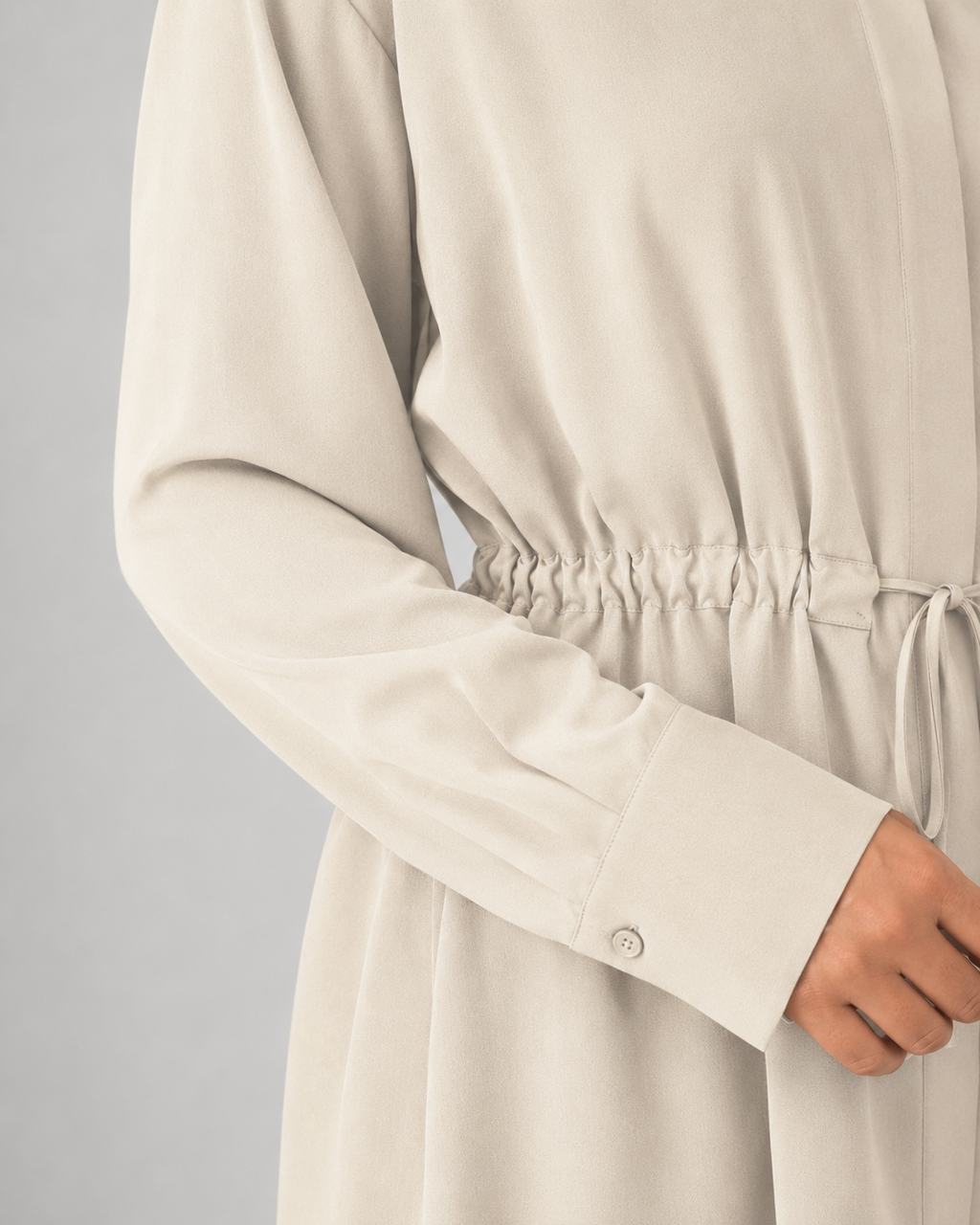 Drawstring Waist Longline Shirt Blouse