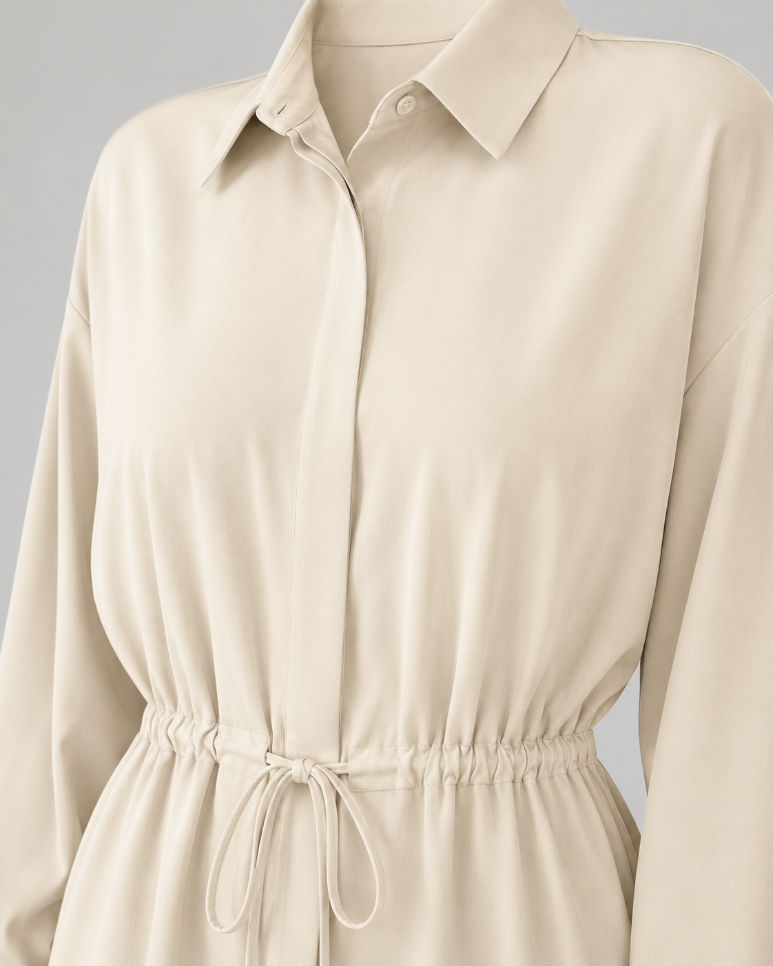 Drawstring Waist Longline Shirt Blouse