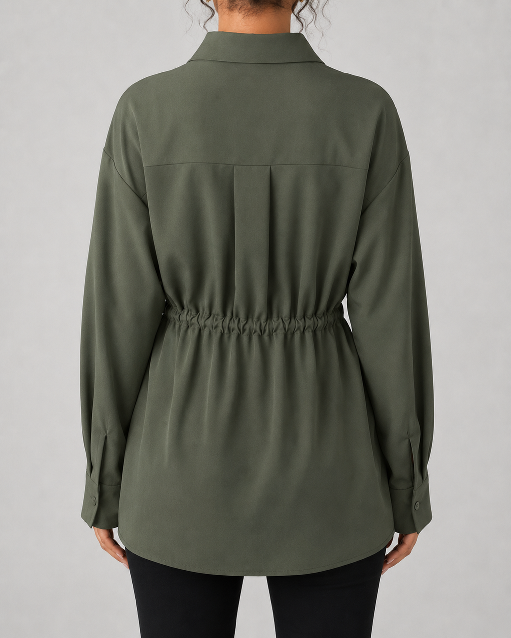 Drawstring Waist Longline Shirt Blouse