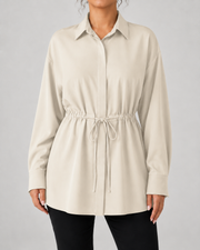Drawstring Waist Longline Shirt Blouse