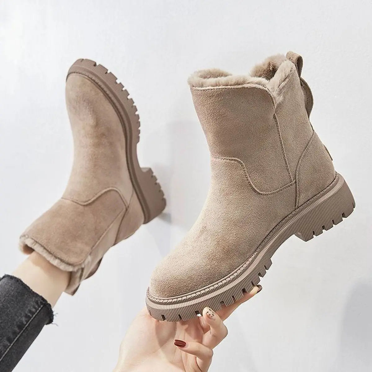 Fleece Lined Suede Slip On Boots