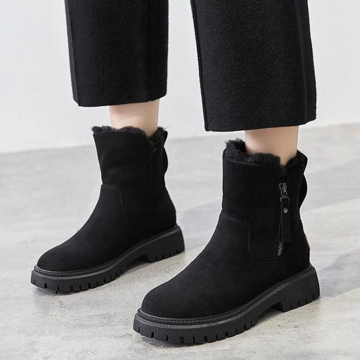 Fleece Lined Suede Slip On Boots