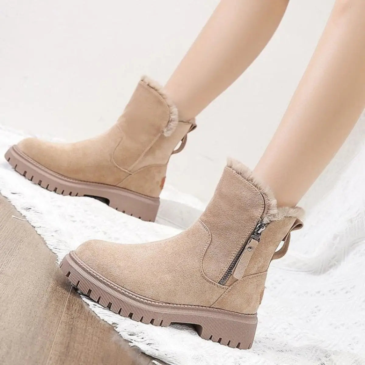 Fleece Lined Suede Slip On Boots