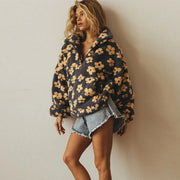 Daisy Print Sherpa Fleece Sweater