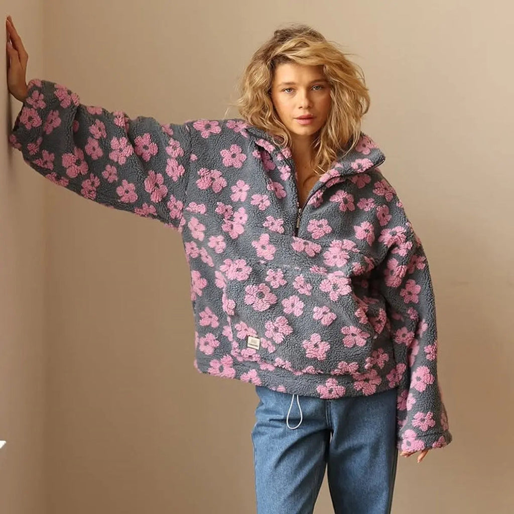 Daisy Print Sherpa Fleece Sweater
