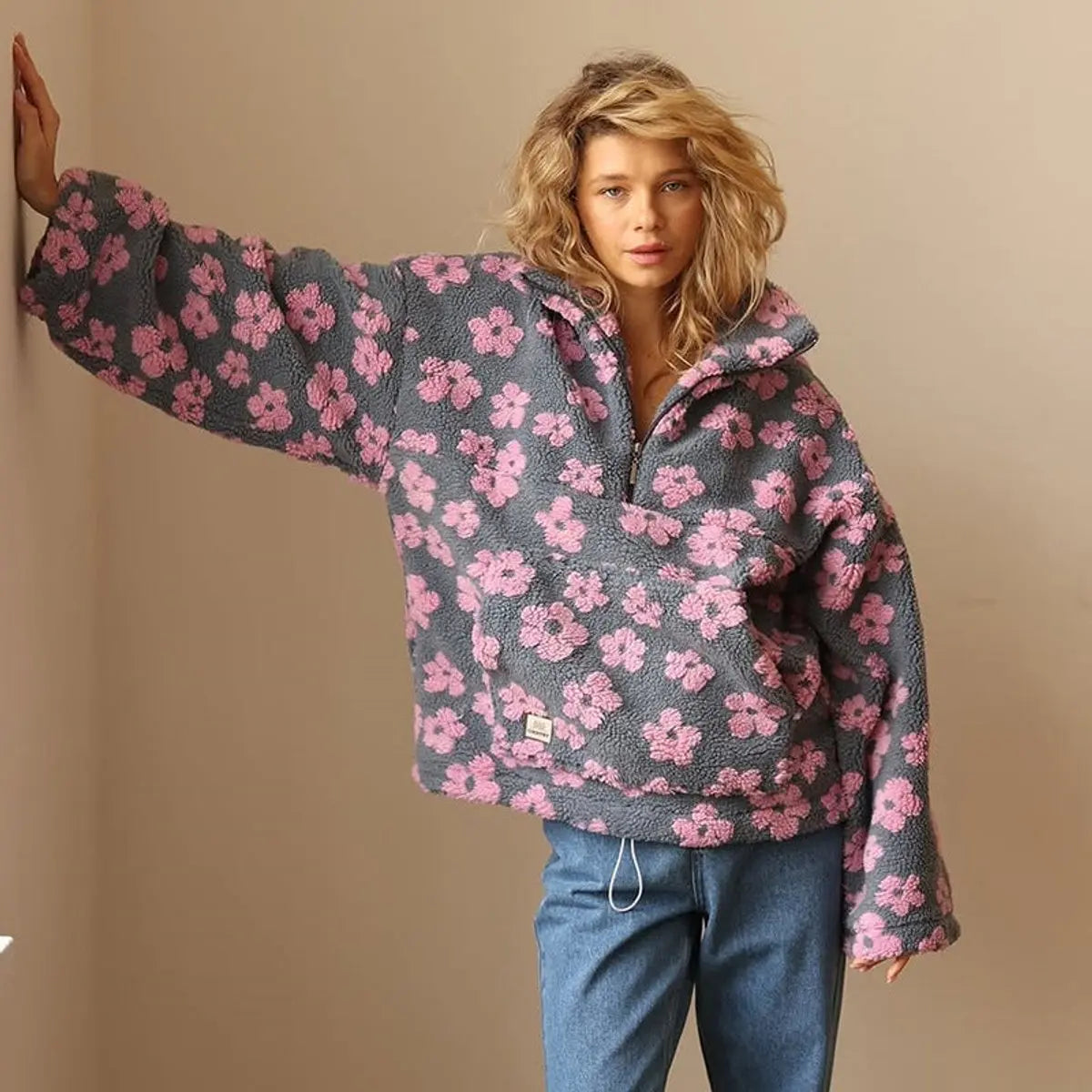 Daisy Print Sherpa Fleece Sweater