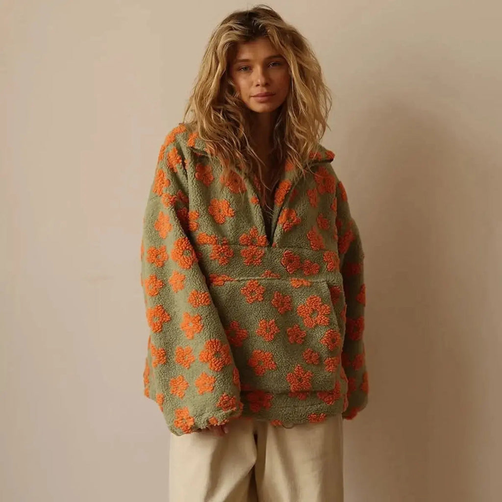 Daisy Print Sherpa Fleece Sweater