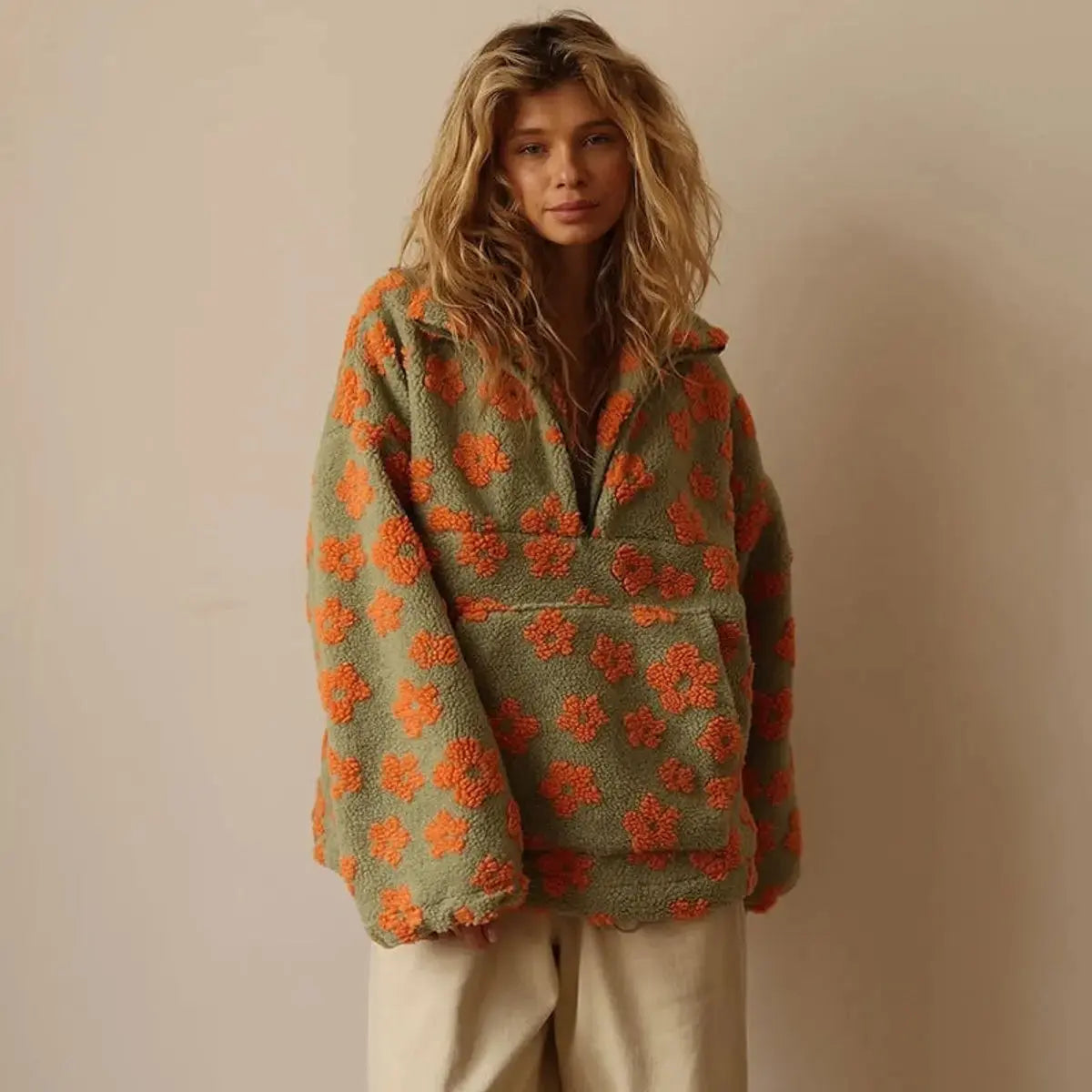 Daisy Print Sherpa Fleece Sweater