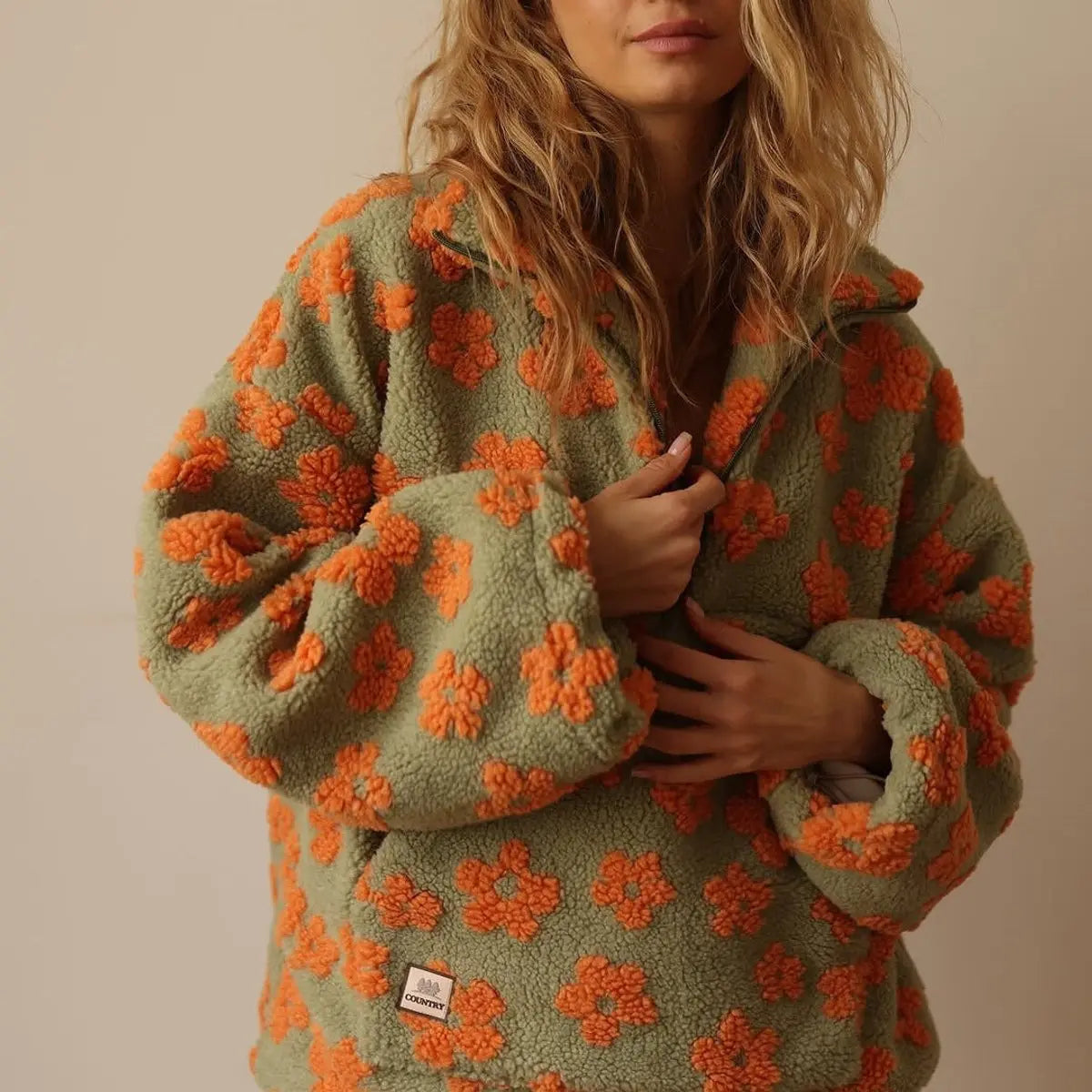 Daisy Print Sherpa Fleece Sweater