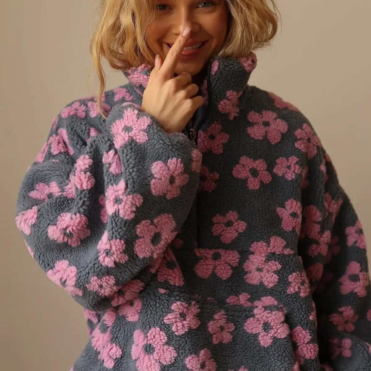 Daisy Print Sherpa Fleece Sweater