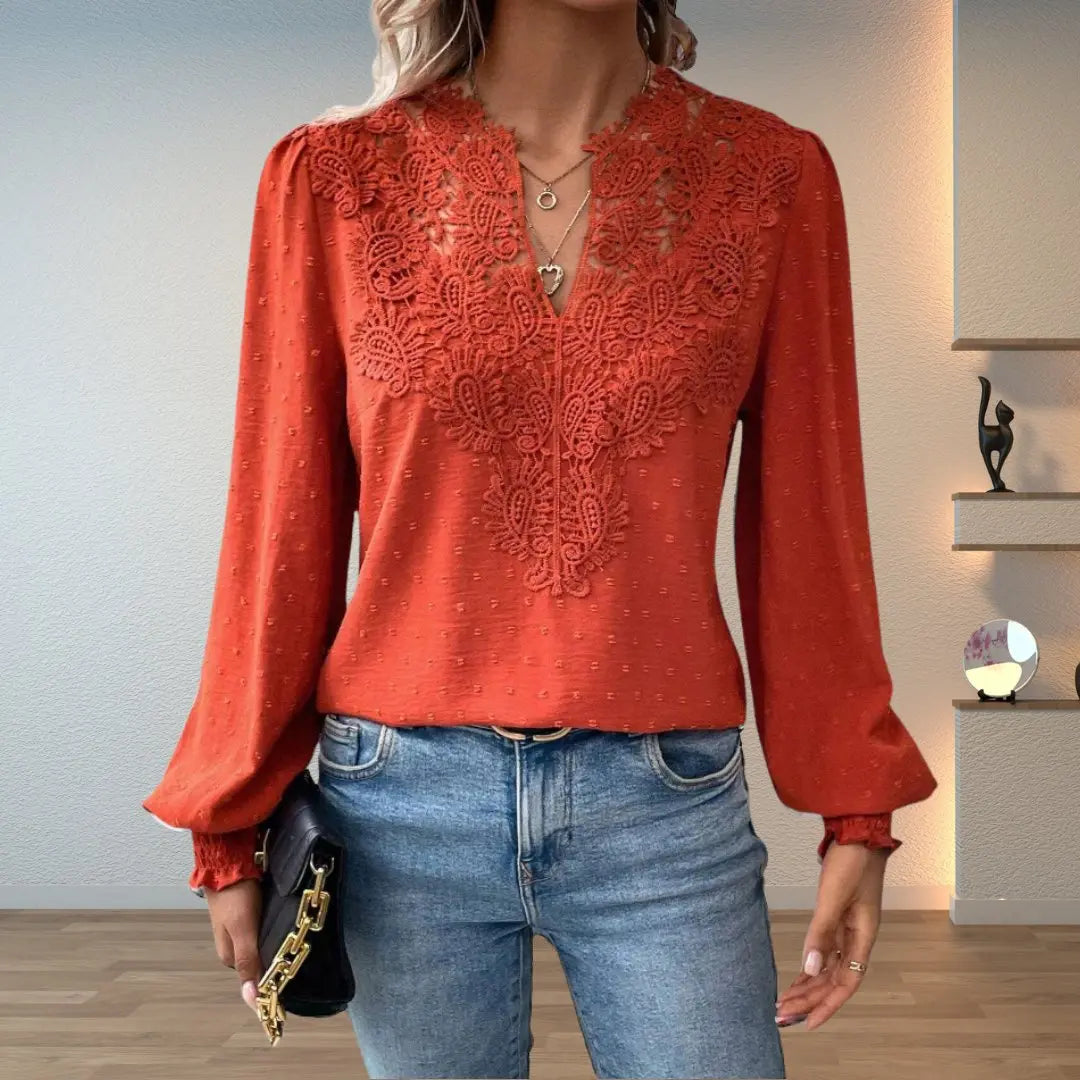 Women's Lace Detail Blouse Long Sleeve V-Neck
