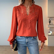 Women's Lace Detail Blouse Long Sleeve V-Neck