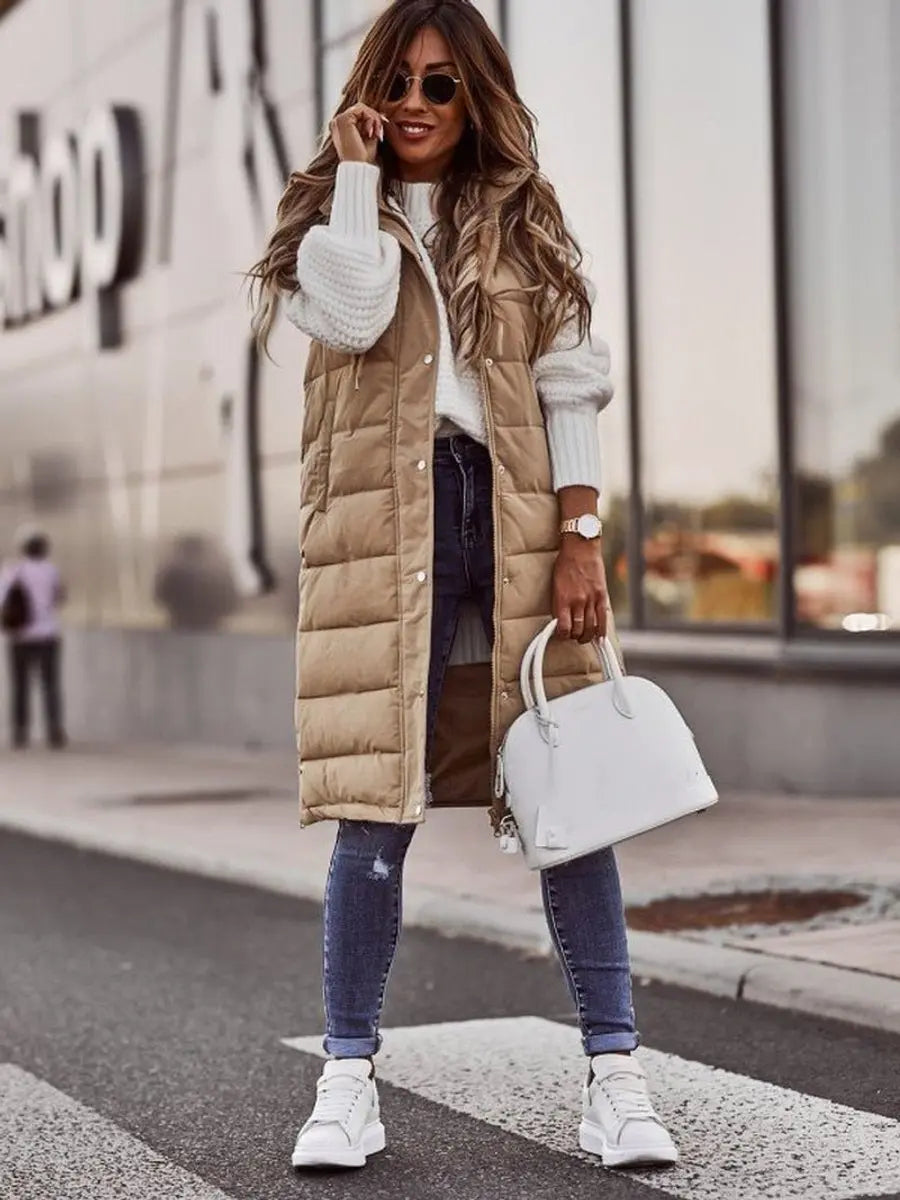 Long Hooded Quilted Puffer Gilet