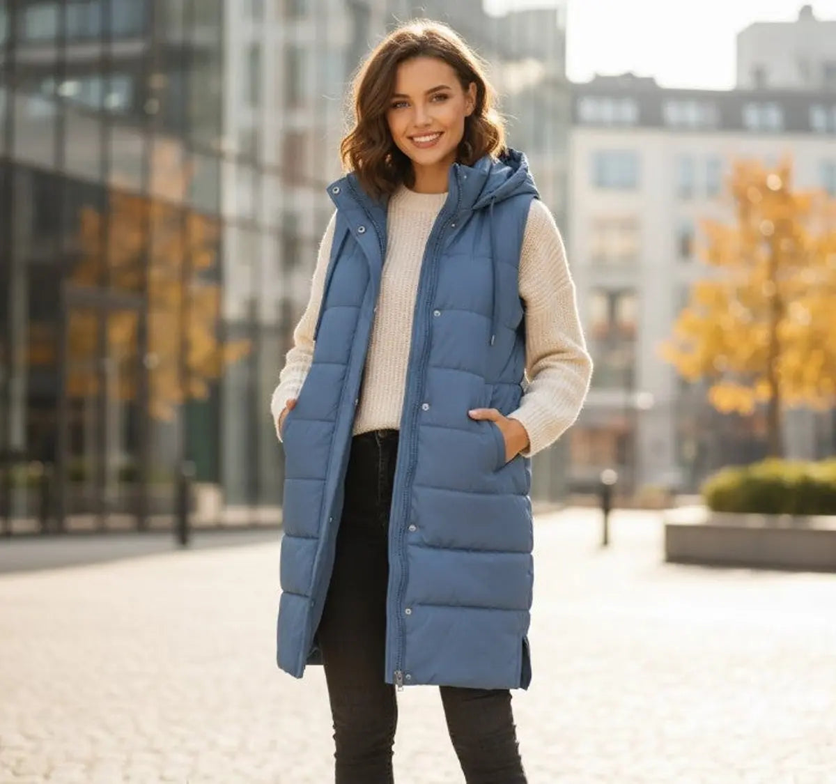 Long Hooded Quilted Puffer Gilet