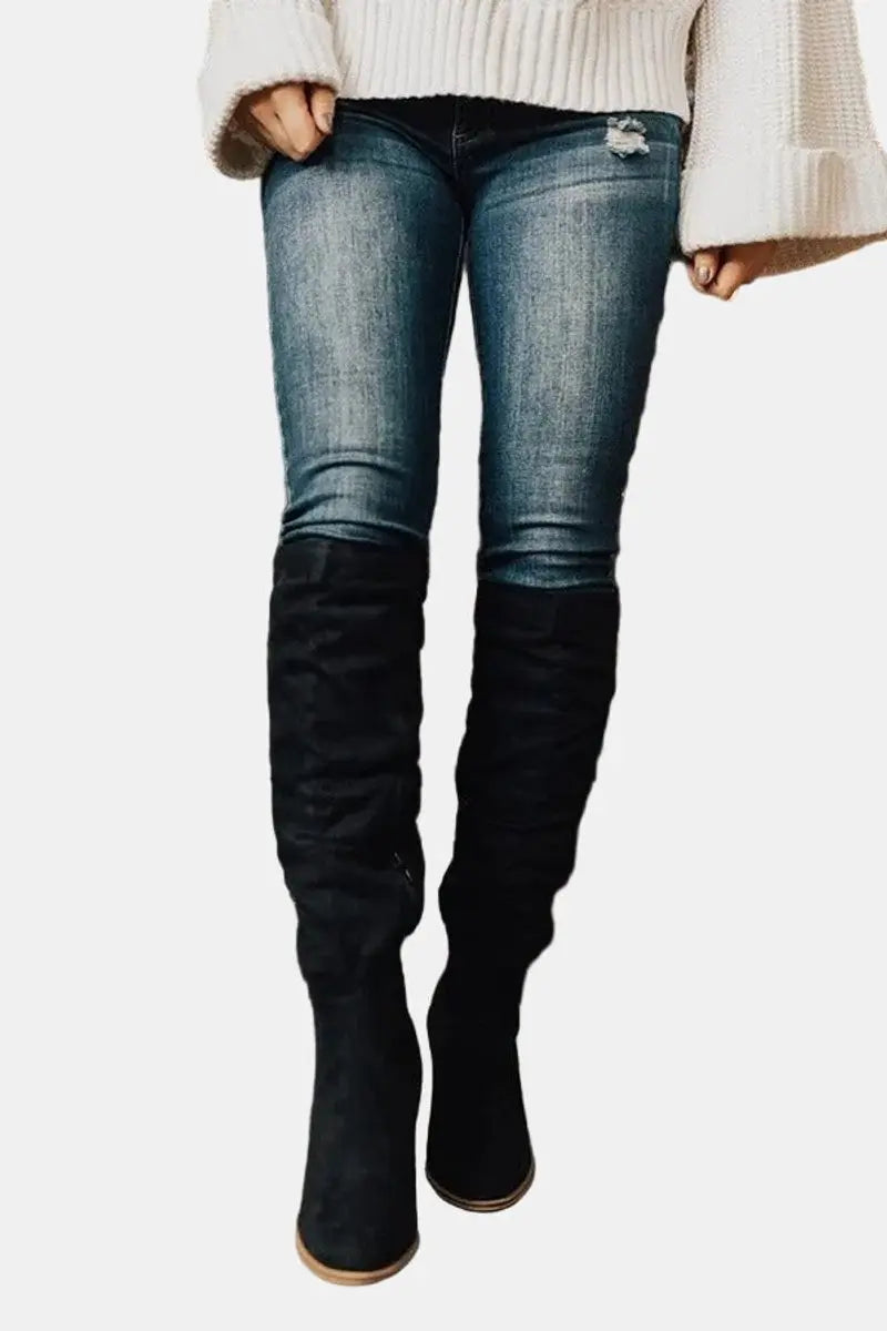 Over The Knee Suede Block Heel Boots
