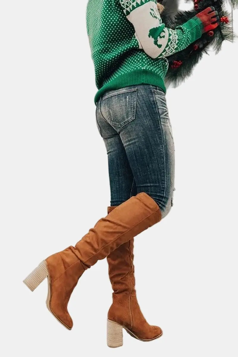 Over The Knee Suede Block Heel Boots