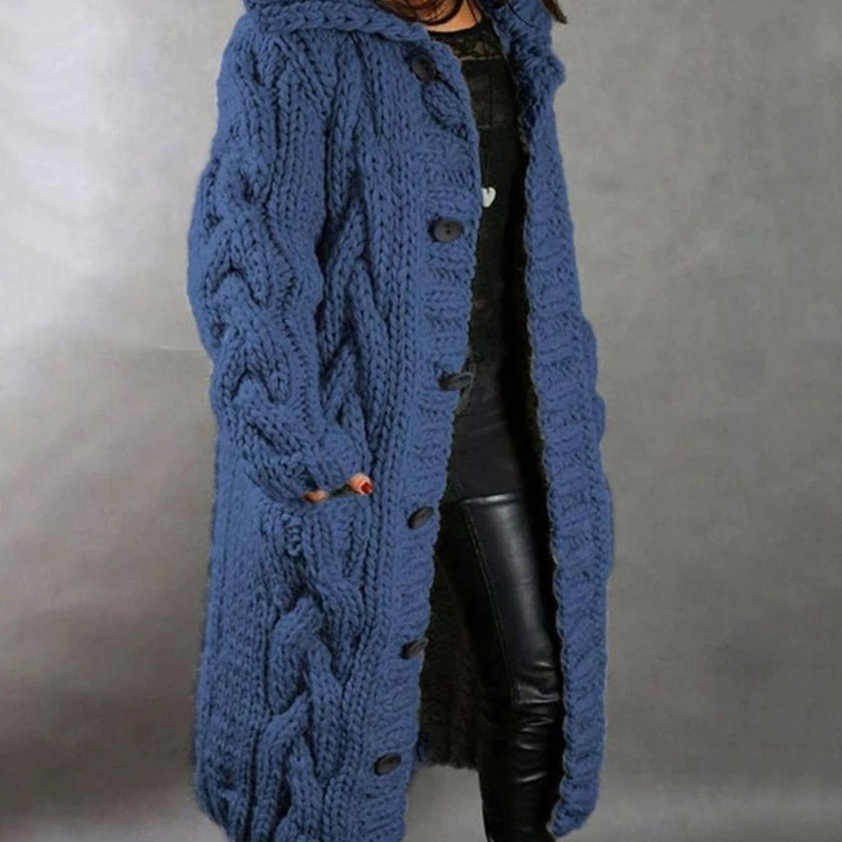 Oversized Hooded Cable Knit Cardigan