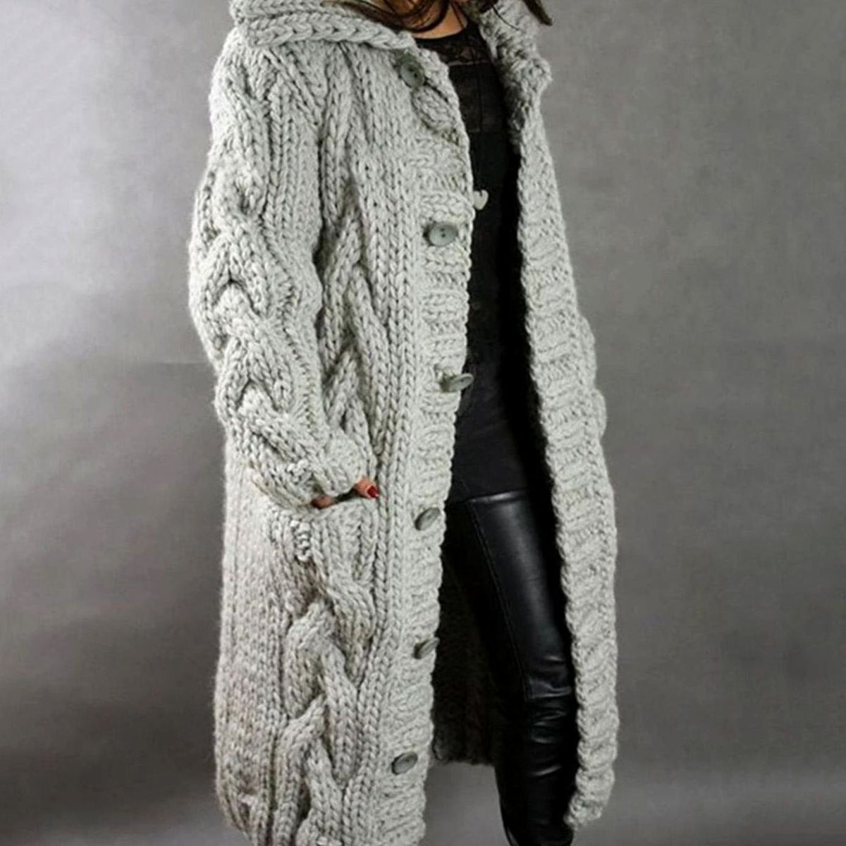 Oversized Hooded Cable Knit Cardigan