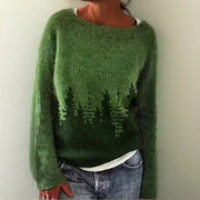 Women's Oversized Forest Print Long Sleeve Knit Sweater Jumper