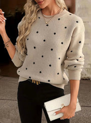 Women's Polka Dot Round-Neck Long-Sleeve Knit Sweater