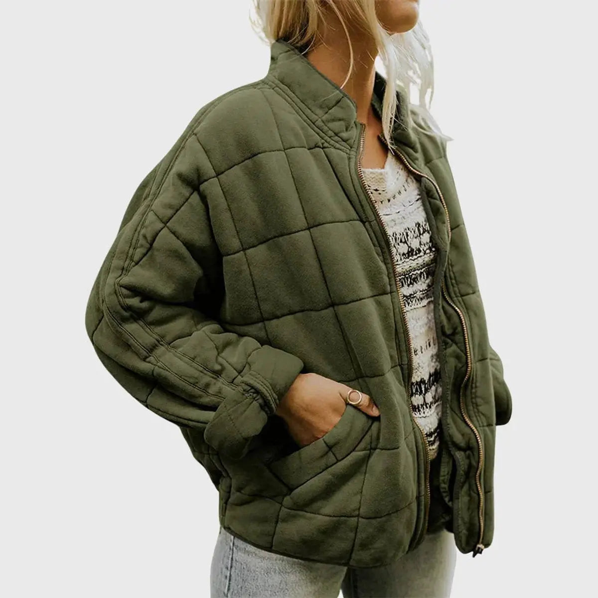 Diamond Quilted Zip Jacket