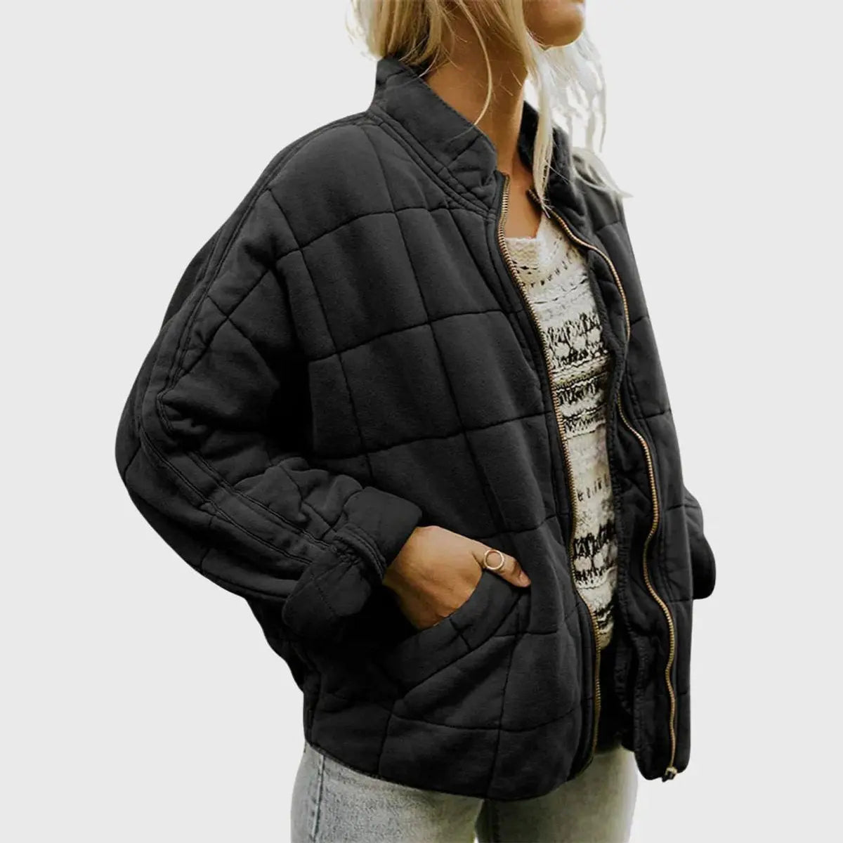 Diamond Quilted Zip Jacket