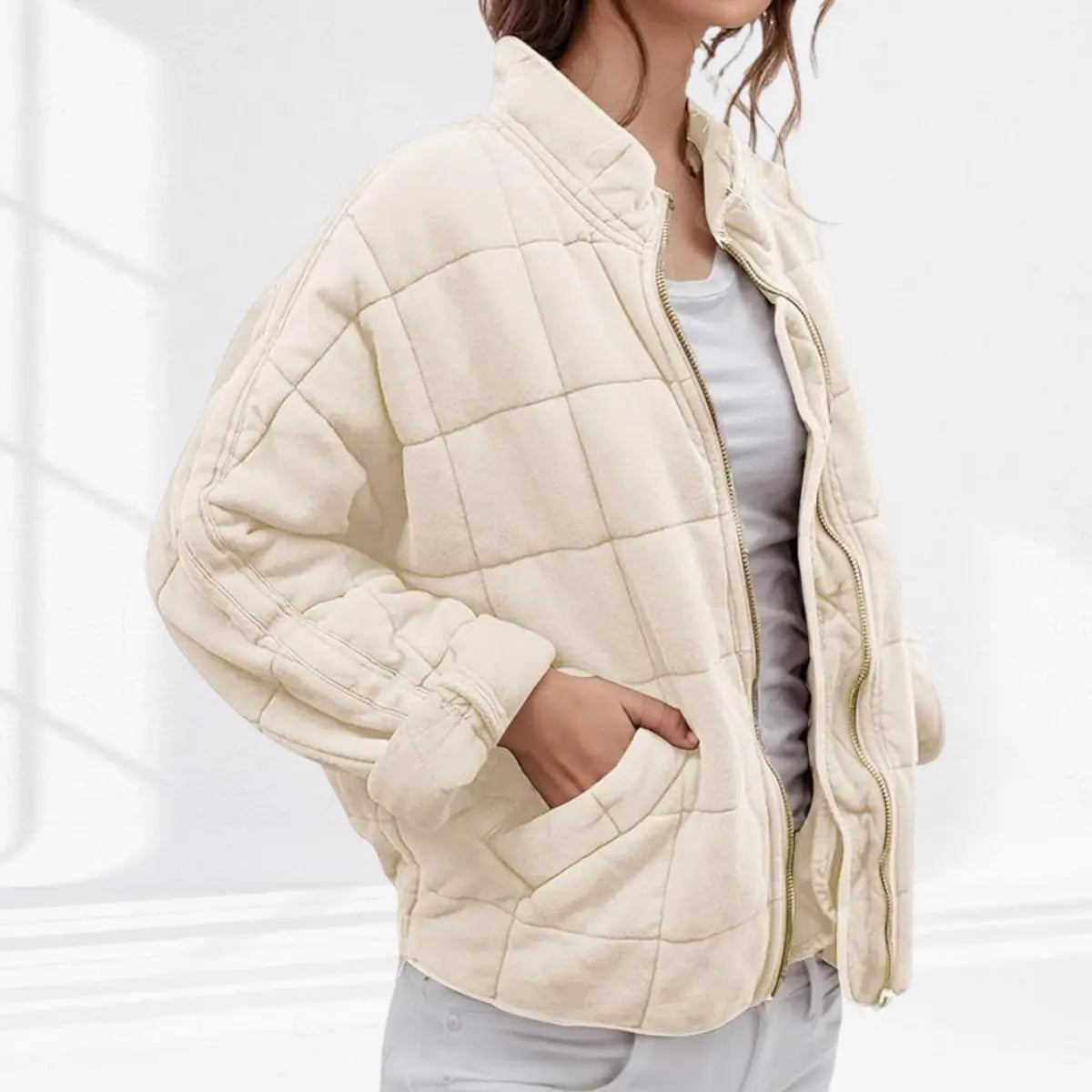 Diamond Quilted Zip Jacket