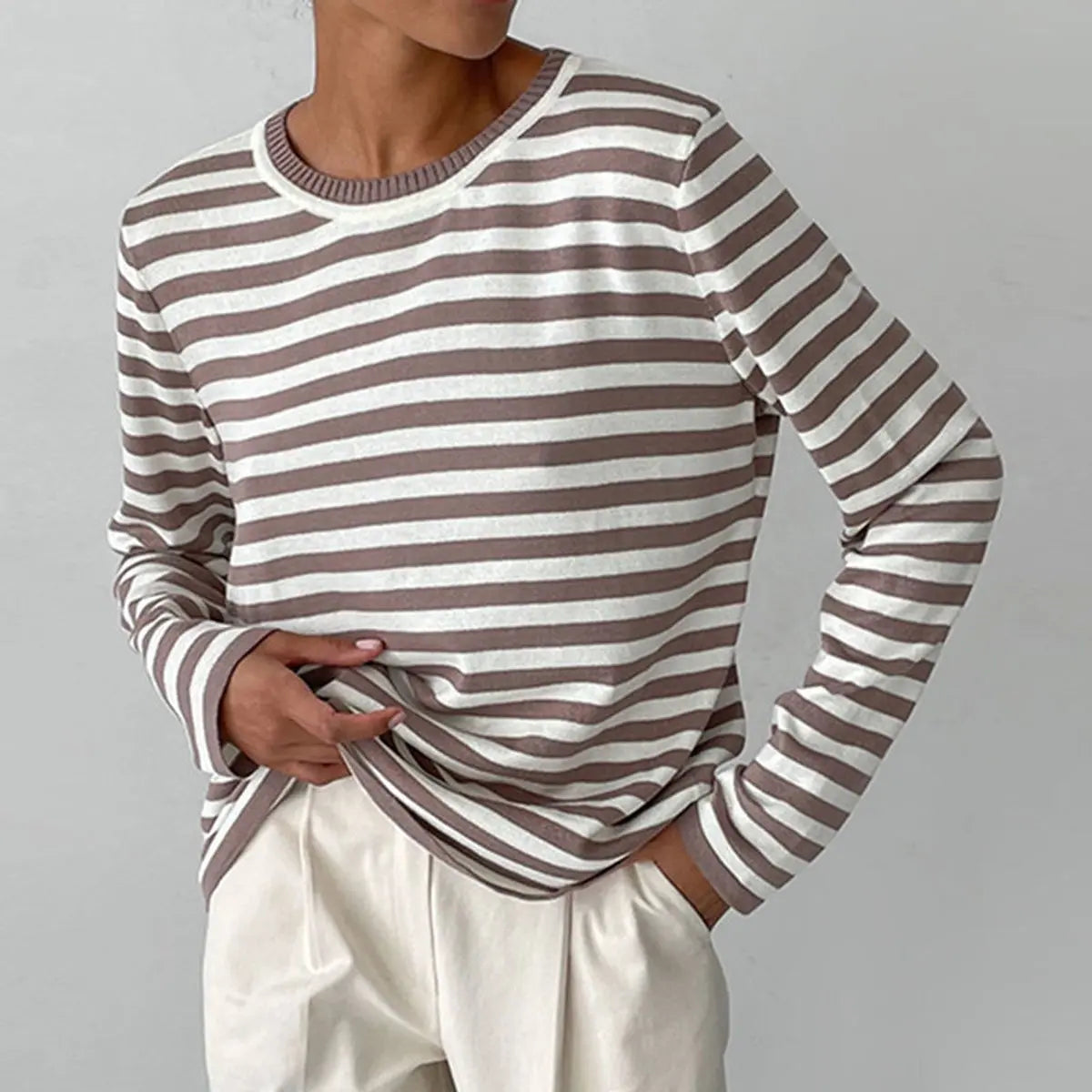 Striped Crew Neck Knit Sweater