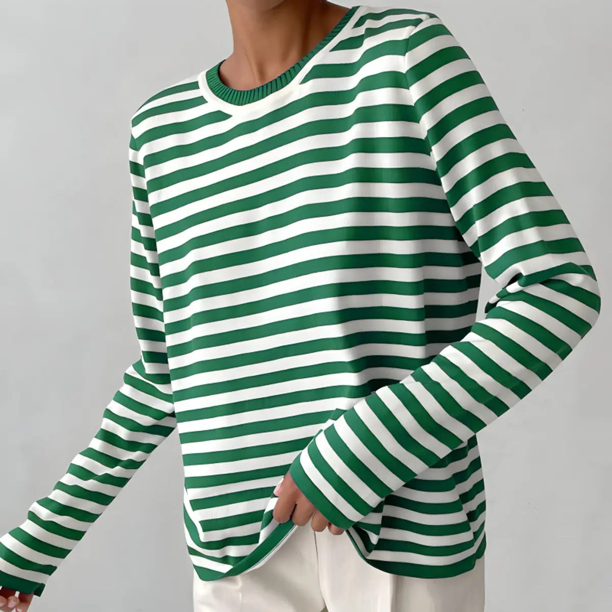 Striped Crew Neck Knit Sweater