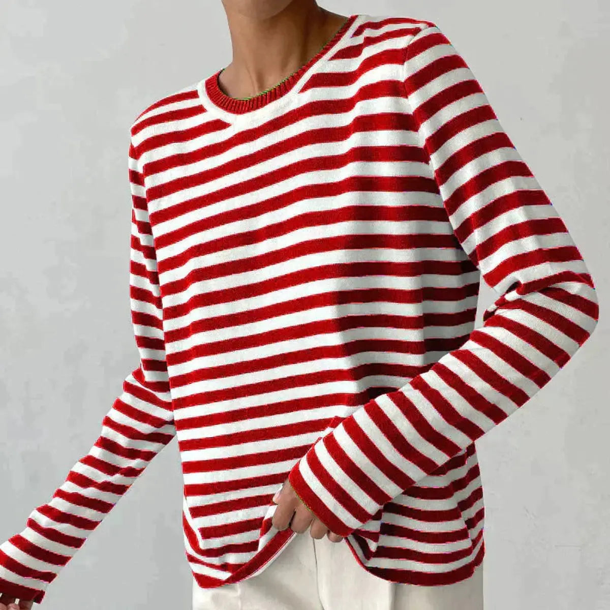 Striped Crew Neck Knit Sweater