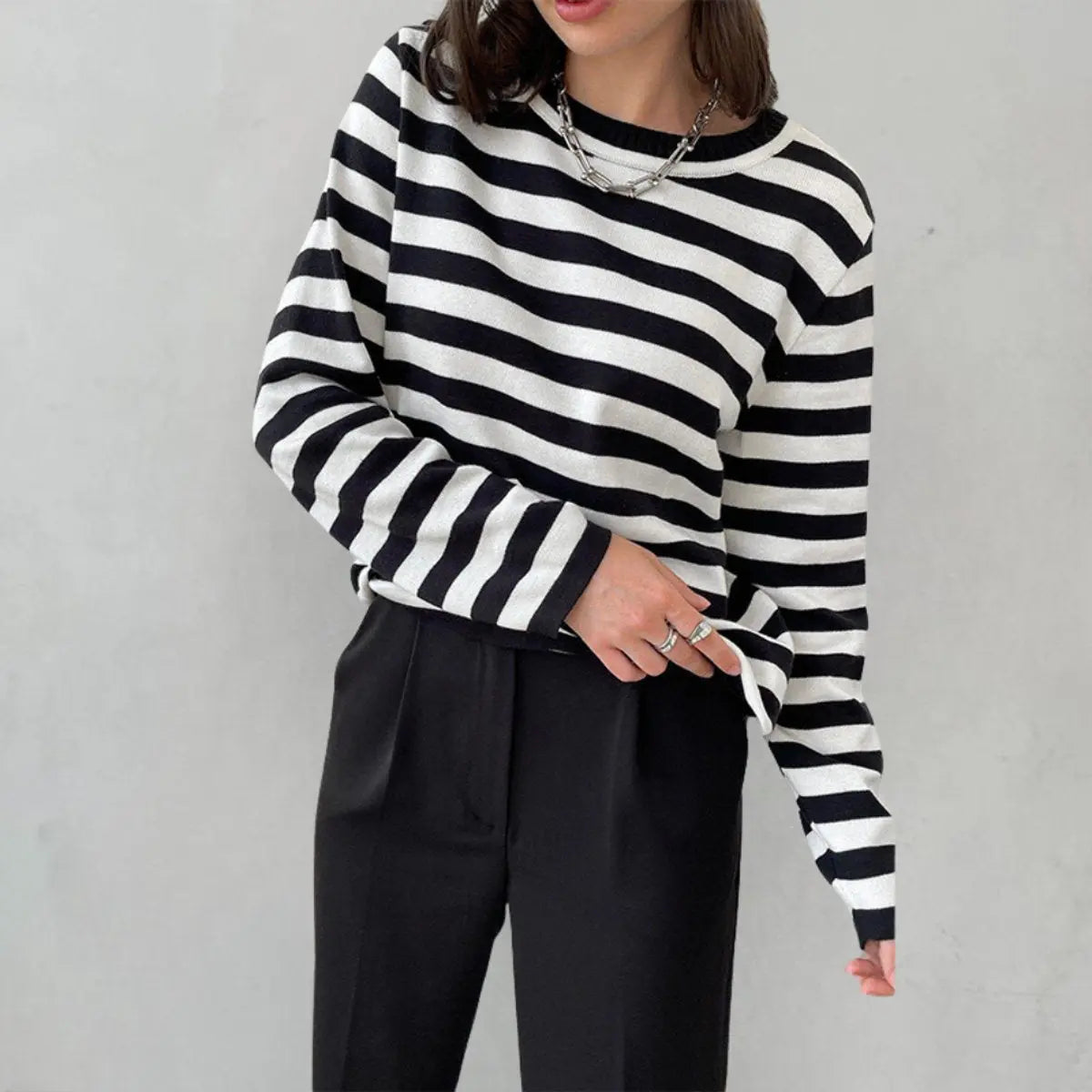 Striped Crew Neck Knit Sweater