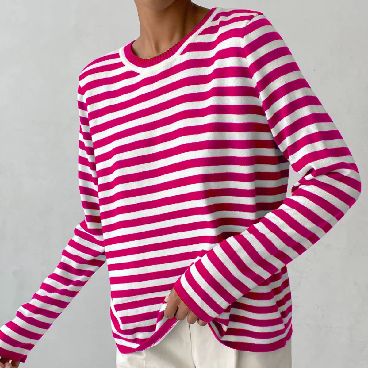 Striped Crew Neck Knit Sweater