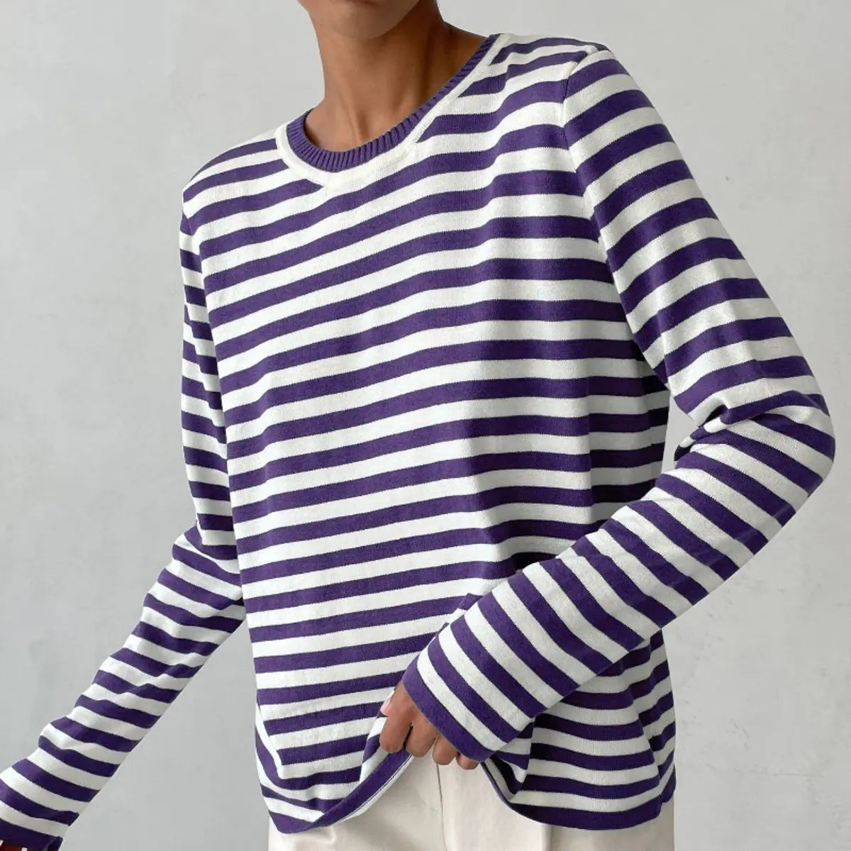 Striped Crew Neck Knit Sweater