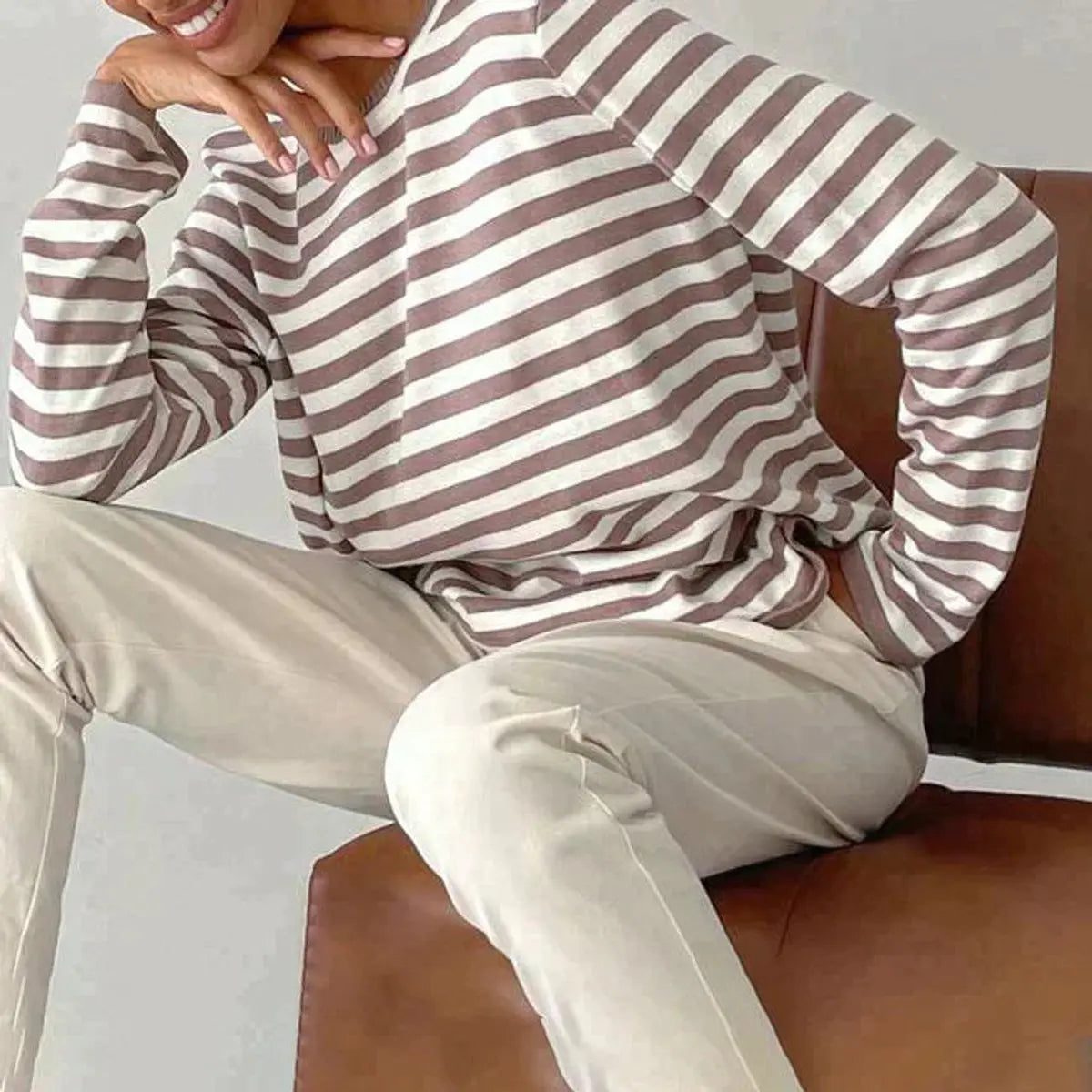 Striped Crew Neck Knit Sweater