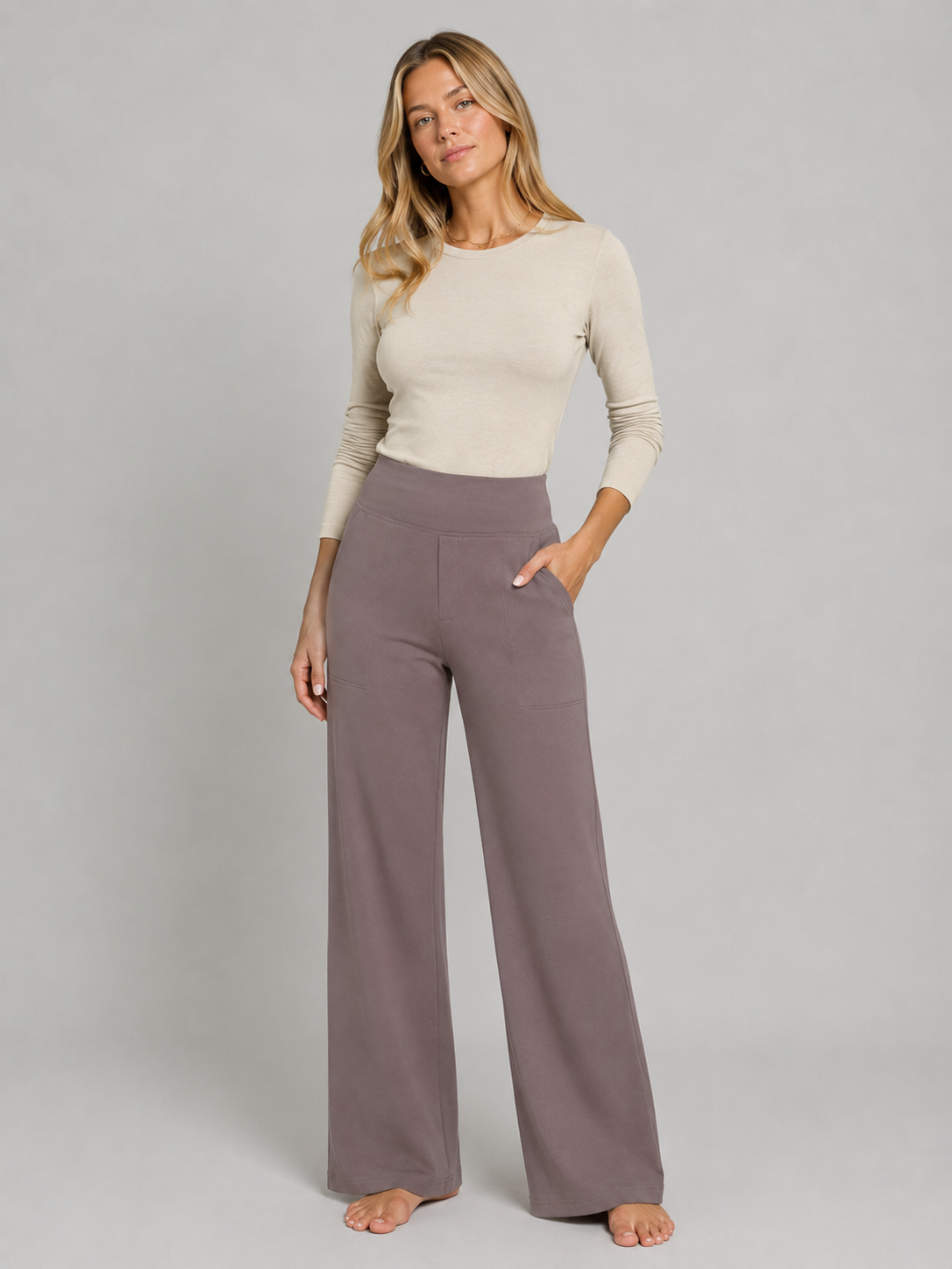 High Waist Stretch Straight Leg Trousers