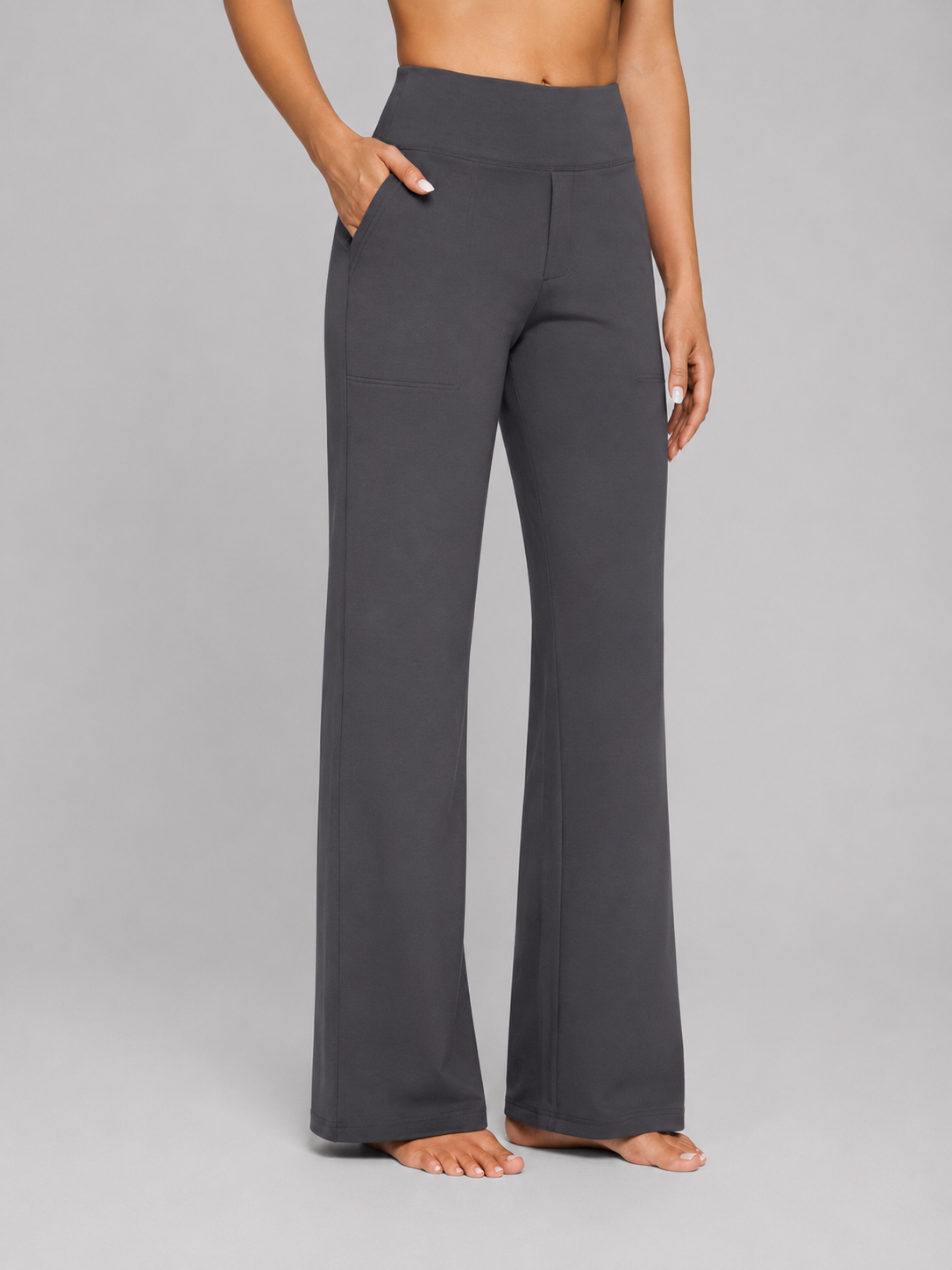 High Waist Stretch Straight Leg Trousers