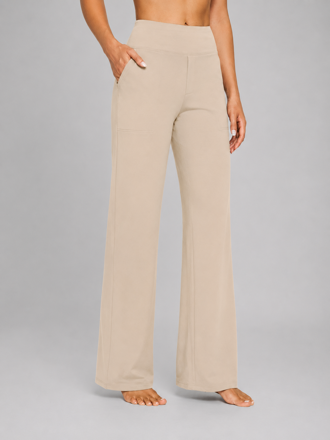 High Waist Stretch Straight Leg Trousers