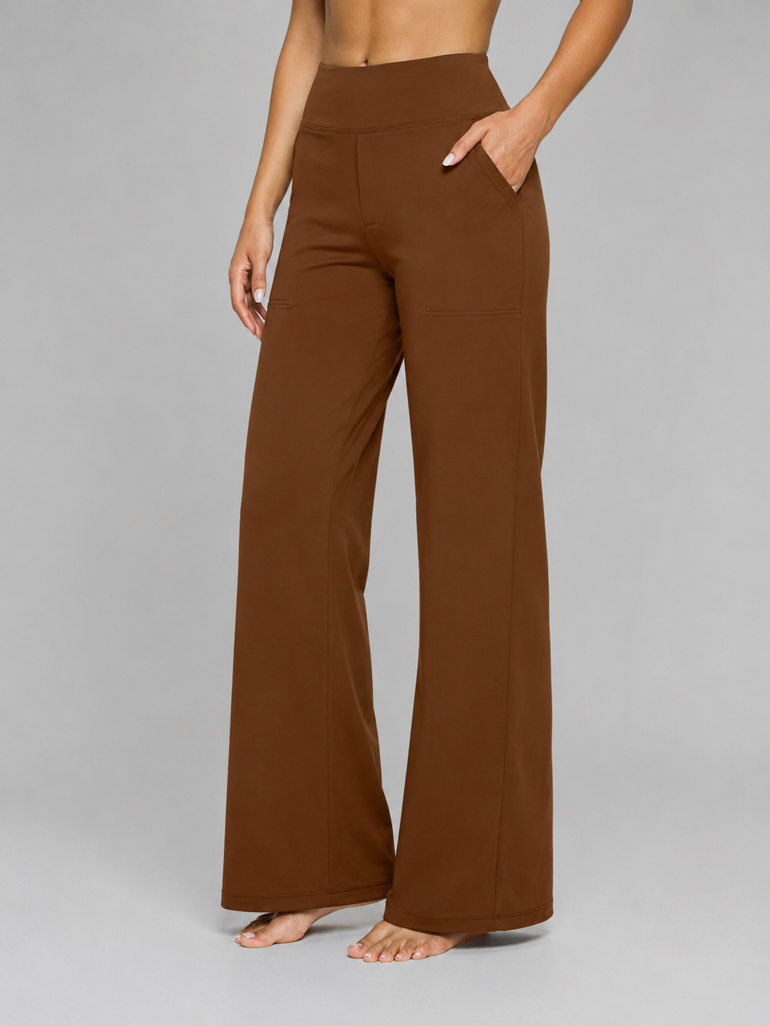 High Waist Stretch Straight Leg Trousers