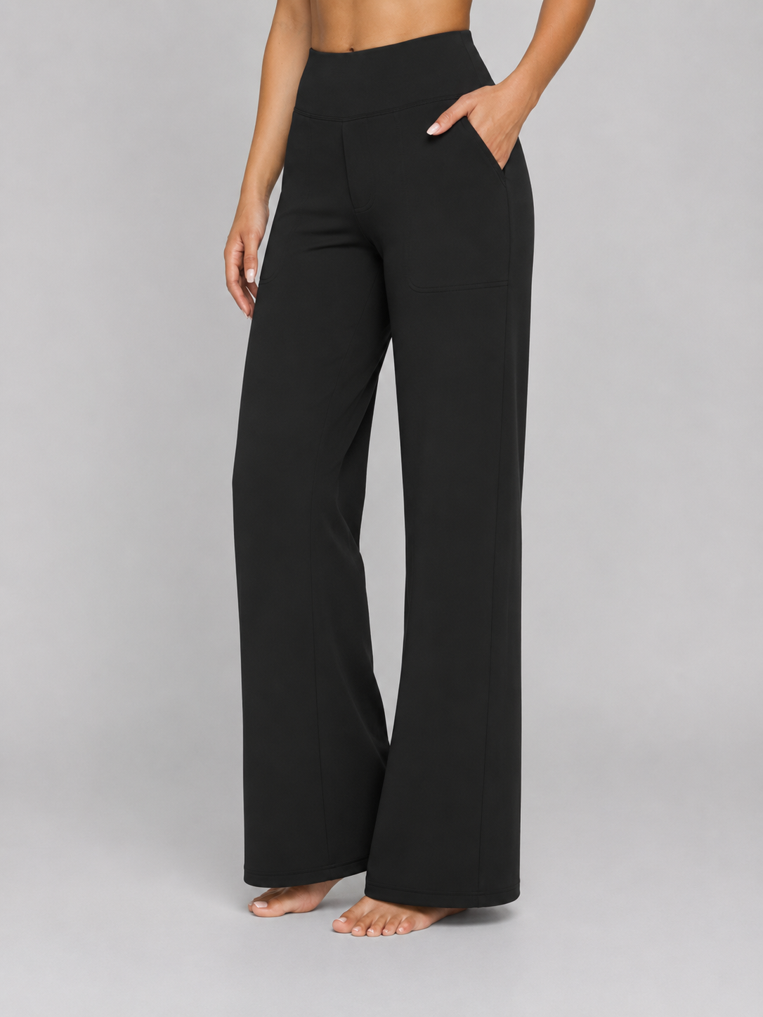 High Waist Stretch Straight Leg Trousers