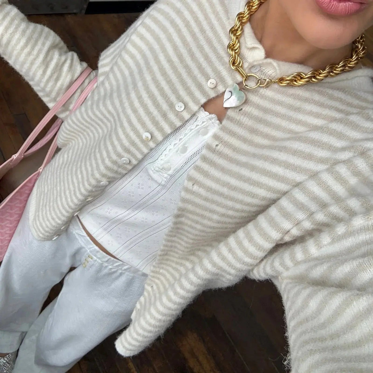 Striped Stand Collar Knit Cardigan