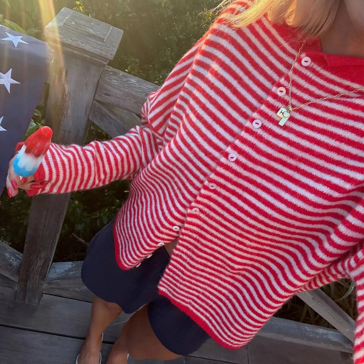 Striped Stand Collar Knit Cardigan