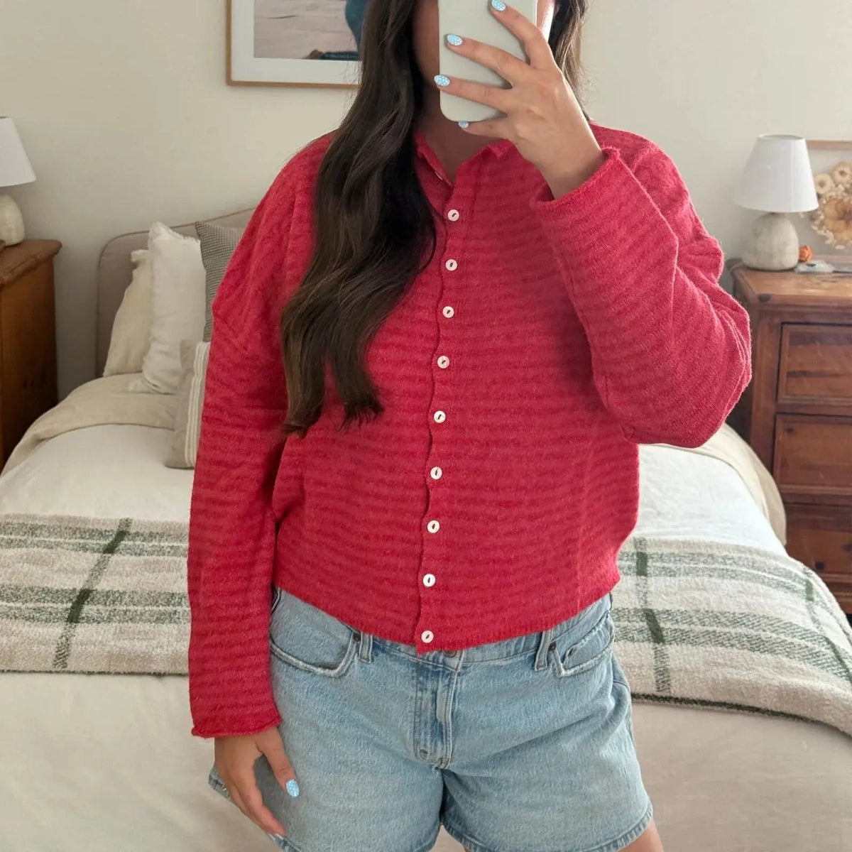 Striped Stand Collar Knit Cardigan