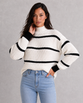 Striped Mock Neck Lantern Sleeve Jumper