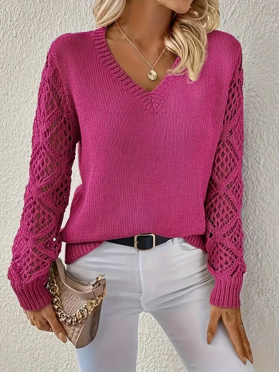 V-Neck Openwork Sleeve Knit Jumper